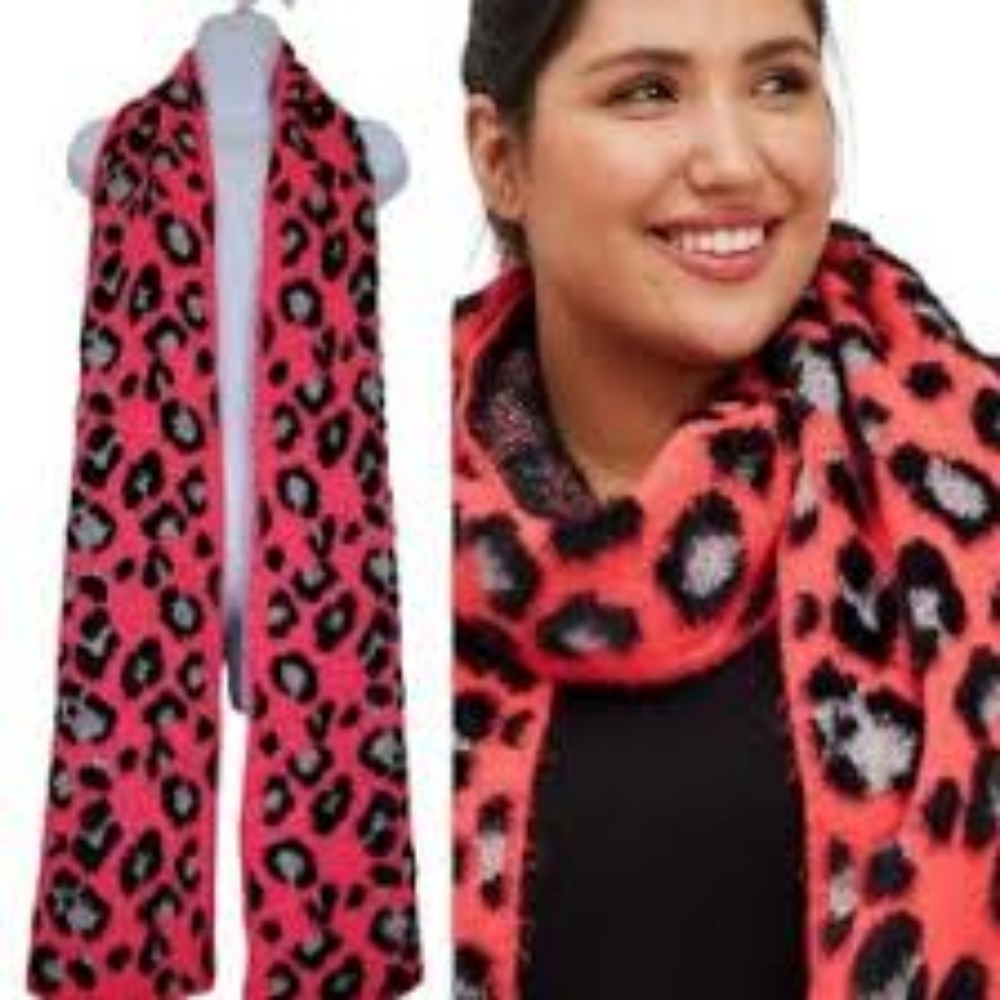 Torrid Leopard Scarf and Pom Beanie Magenta EUC